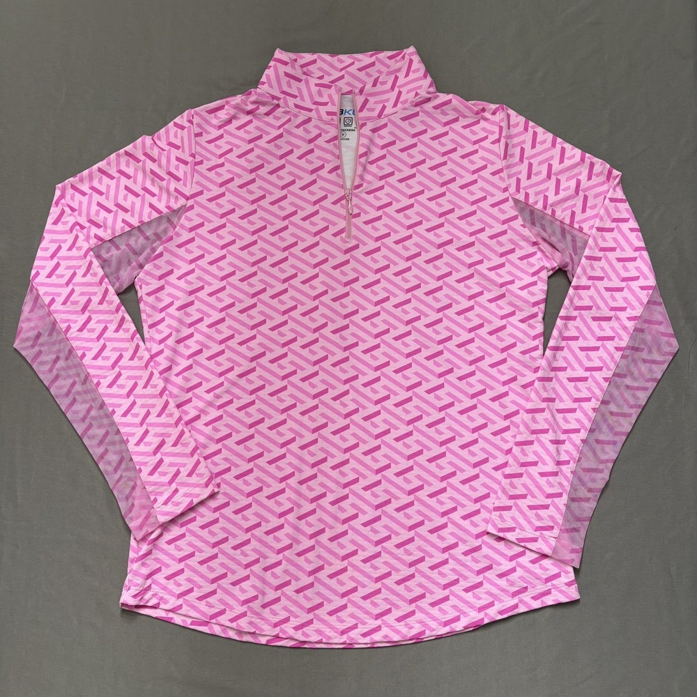 IBKUL Pullover Shirt Womens Medium Pink Long Sleeve 1/4 Zip Golf Top UPF 50+
